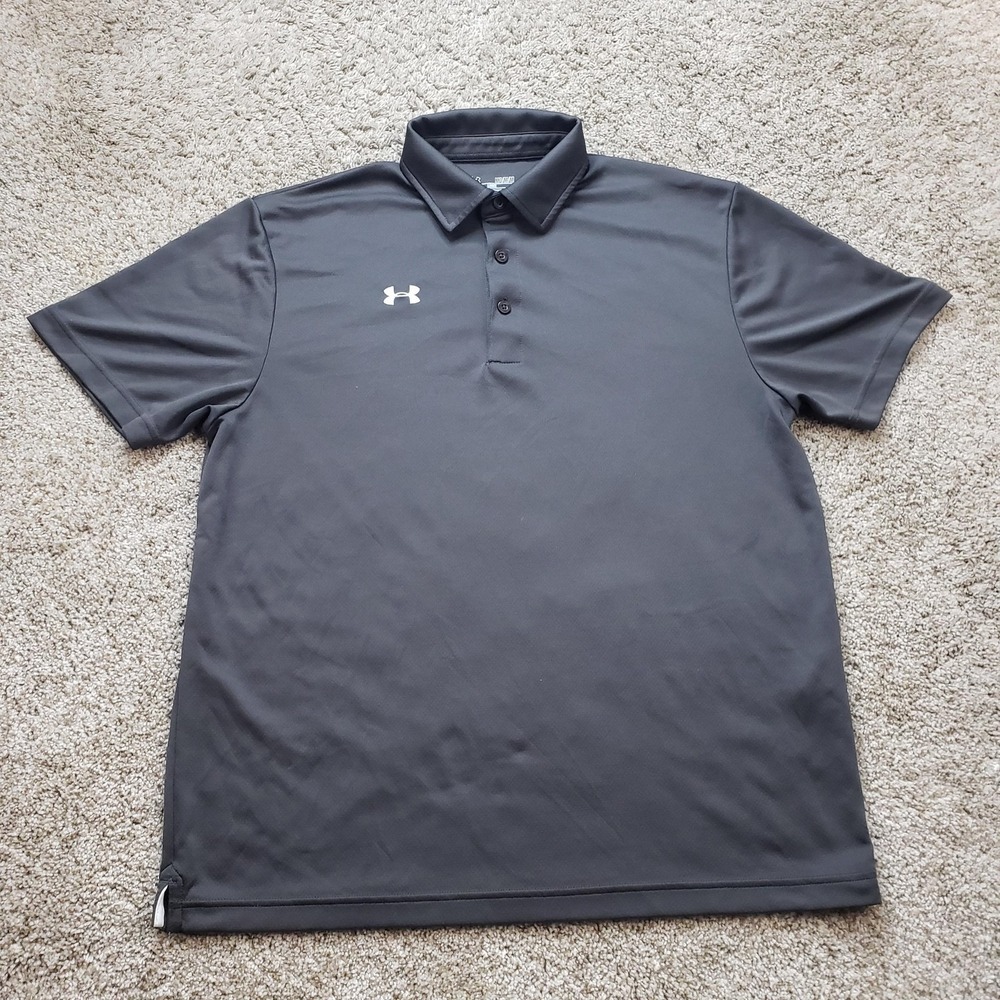 Under Armour Polo Shirt Mens Medium Gray HeatGear Loose Short Sleeve Golfing - Picture 3 of 10